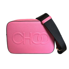 Jimmy Choo Peony Pink Leather Camera Crossbody Bag Logo Zip Gold Hardware
