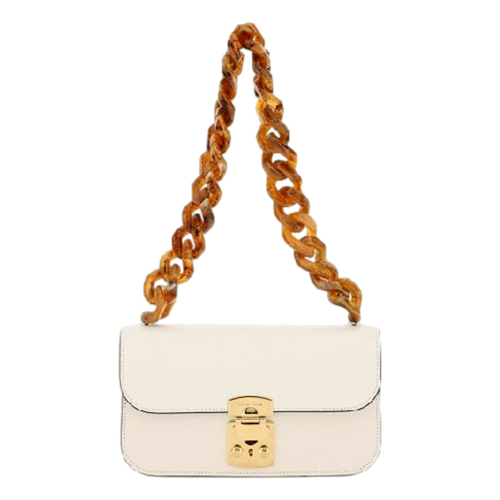 Miu Miu Madras White Leather Tortoise Chain Handbag