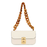 Miu Miu Madras White Leather Tortoise Chain Handbag