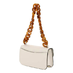 Miu Miu Madras White Leather Tortoise Chain Handbag