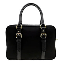 Prada Bauletto Tessuto Nylon Saffiano Black Satchel Bag Gold Lock