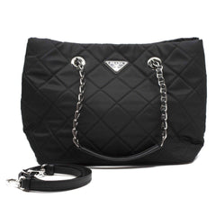 Prada Quilted Tessuto Nylon Chain Shoulder Tote Bag Black