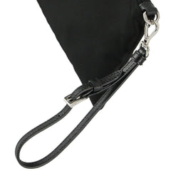 Prada Tessuto Nylon Black Triangle Logo Wristlet Clutch Pouch Bag