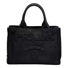 Prada Canapa Black Canvas Logo Tote Handbag Medium