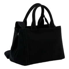 Prada Canapa Black Canvas Logo Tote Handbag Medium
