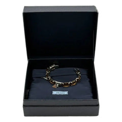 Prada Triangolo Silver Tone Brown Crystal Cuff Bracelet Triangle Logo