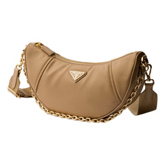Prada Demi Lune Re-Nylon Crescent Shoulder Bag in Beige