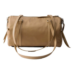 Prada Small Re-Nylon and Saffiano Leather Duffel Bag Camello Beige