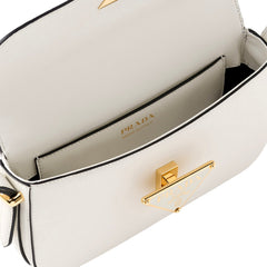 Prada Embleme Triangle Logo Soft Calfskin Crossbody Bag White