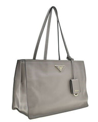 Prada Argilla Grey Glace Calf Leather Shopping Tote Bag