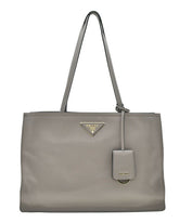Prada Argilla Grey Glace Calf Leather Shopping Tote Bag