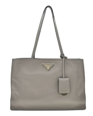 Prada Argilla Grey Glace Calf Leather Shopping Tote Bag