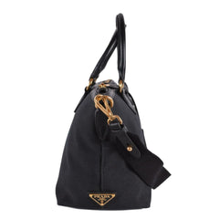 Prada Logo Jacquard Black Canvas Satchel Crossbody Bag Gold Hardware