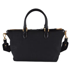 Prada Logo Jacquard Black Canvas Satchel Crossbody Bag Gold Hardware