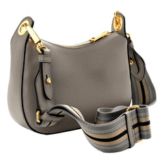 Prada Vitello Phenix Zippered Messenger Hobo Grey Leather Shoulder Bag