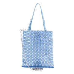 Prada Mini Satin Crystal Embellished Double Handle Crossbody Handbag Light Blue
