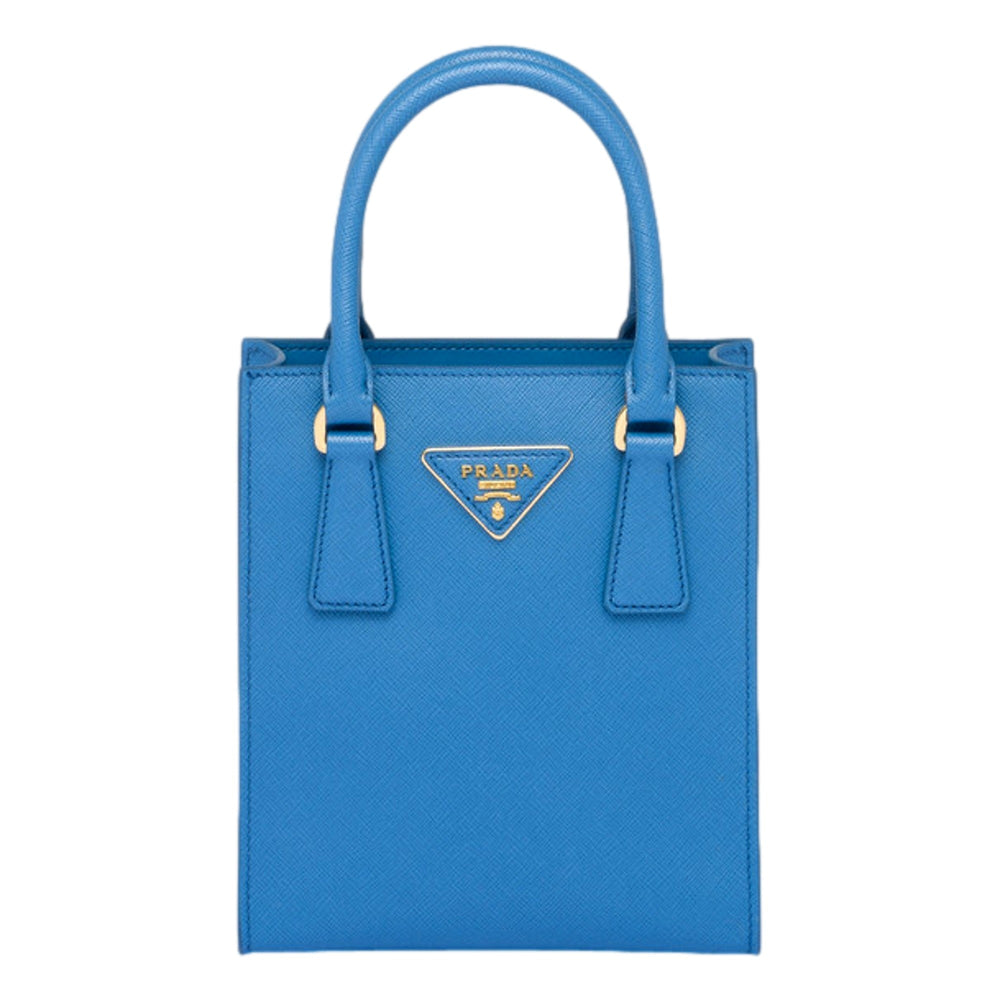 Prada Saffiano Leather Top Handle Mini Shopper Crossbody Bag in Blue