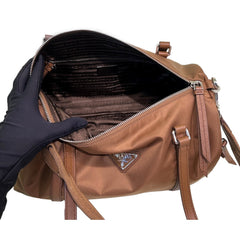 Prada Small Re-Nylon and Saffiano Leather Duffel Bag Brown