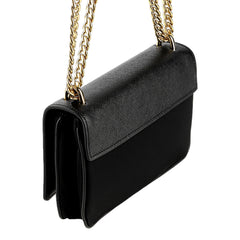 Prada Tessuto and Saffiano Leather Black Crossbody Bag with Gold Chain Strap