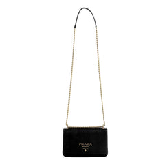 Prada Tessuto and Saffiano Leather Black Crossbody Bag with Gold Chain Strap