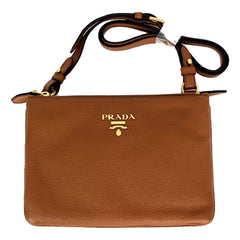 Prada Vitello Phenix Leather Crossbody Bag in Caramel Brown with Gold Hardware