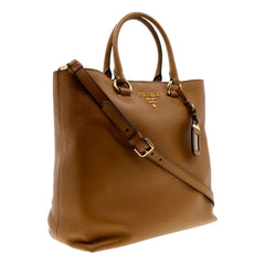 Prada Caramel Brown Vitello Phenix Leather Shopping Tote Bag