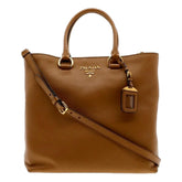 Prada Caramel Brown Vitello Phenix Leather Shopping Tote Bag