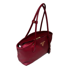 Prada Rubino Red Vitello Phenix Leather Top Handle Shoulder Bag