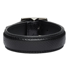 Saint Laurent Black Snake Embossed Leather Buckle Bracelet