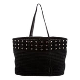 Saint Laurent Boucle Studded Raffia & Suede Shopping Tote Black