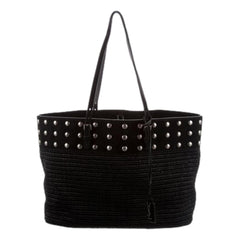 Saint Laurent Boucle Studded Raffia & Suede Shopping Tote Black