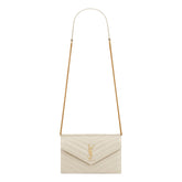 Saint Laurent Cassandre Envelope Chain Wallet Crossbody Bag in Crema White