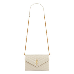 Saint Laurent Cassandre Envelope Chain Wallet Crossbody Bag in Crema White