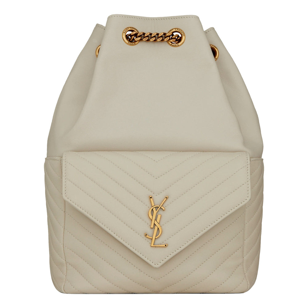 Saint Laurent Joe White Lambskin Quilted Chevron Chain Strap Backpack