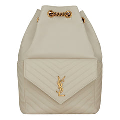 Saint Laurent Joe White Lambskin Quilted Chevron Chain Strap Backpack
