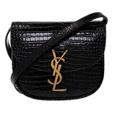 Saint Laurent Small Kaia Croc Embossed Leather Crossbody Bag Black