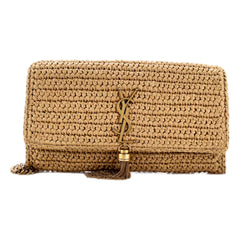 Saint Laurent Kate 99 Beige Raffia Crossbody Bag with Tassel