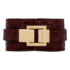 Saint Laurent Le Carre Red Croc-Embossed Leather Double Wrap Bracelet Gold YSL Medium