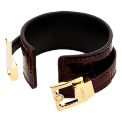 Saint Laurent Le Carre Red Croc Embossed Leather Double Wrap Bracelet Gold Square Clasp Small