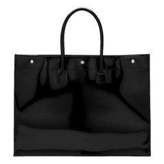 Saint Laurent Rive Gauche Black Patent Leather Large Tote Bag