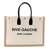 Saint Laurent Rive Gauche Large Tote in Natural Beige Canvas with Black Top Handles