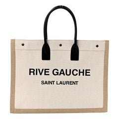 Saint Laurent Rive Gauche Large Tote in Natural Beige Canvas with Black Top Handles