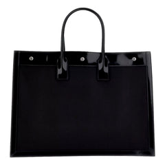 Saint Laurent Rive Gauche Large Tote Bag Black Nylon Leather Trim Silver Hardware