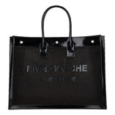 Saint Laurent Rive Gauche Large Tote Bag Black Nylon Leather Trim Silver Hardware