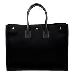 Saint Laurent Rive Gauche Black Canvas Leather Trim Tote Bag