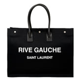 Saint Laurent Rive Gauche Black Canvas Leather Trim Tote Bag