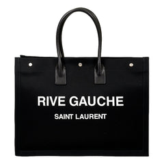 Saint Laurent Rive Gauche Black Canvas Leather Trim Tote Bag