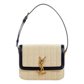 Saint Laurent YSL Solferino Ivory Quilted Suede Leather Shoulder Bag