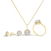 10K Gold Gemstone and 3/8 Cttw Diamond Halo Jewelry Set (Earrings, Pendant & Ring)