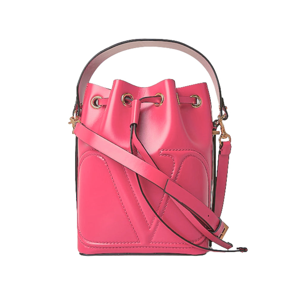 Valentino Garavani VLogo Walk Bucket Bag Pink Calf Leather Crossbody